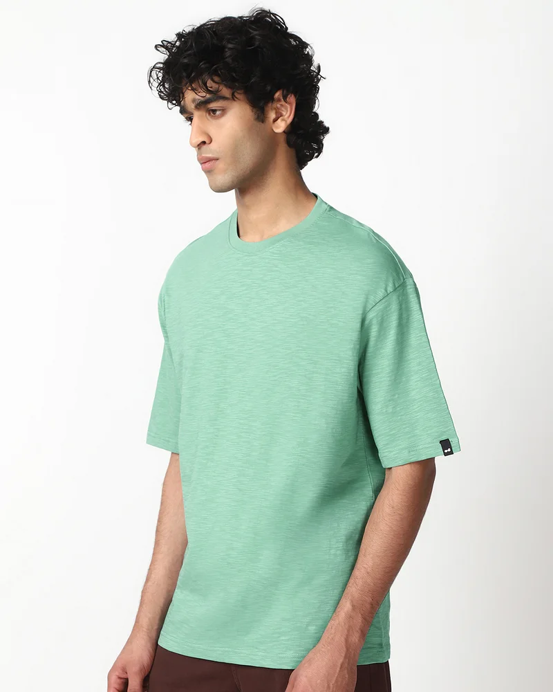 bewakoof Men's Granite Green Oversized T-shirt